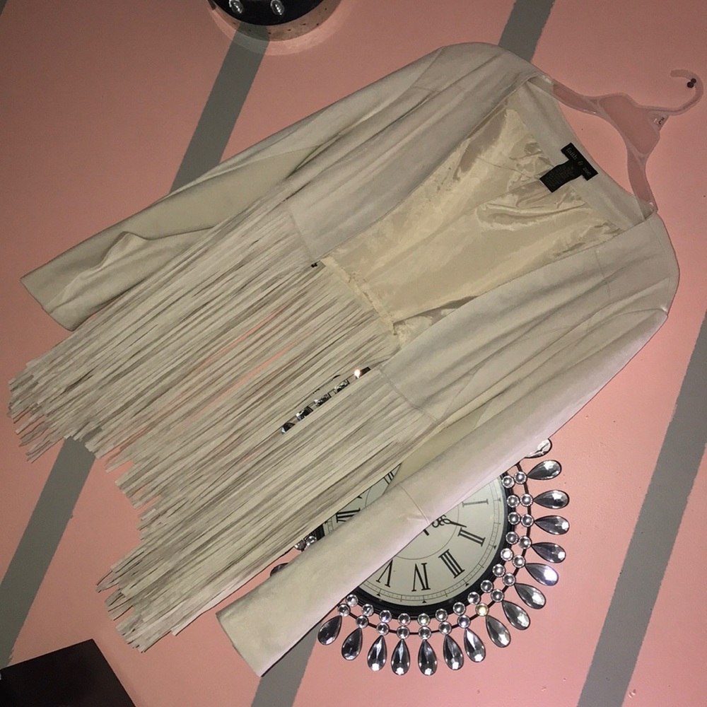 Suede/faux leather jacket/cover up w/ FRINGE!
